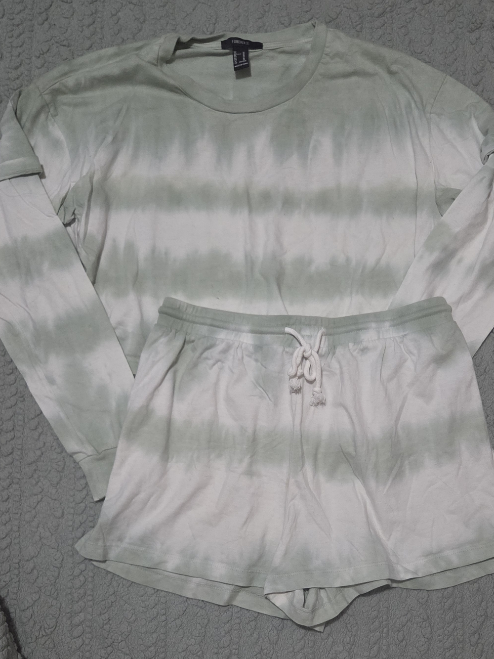 Forever 21 Kids Tie-Dye Loungewear Set - Sage Green & White